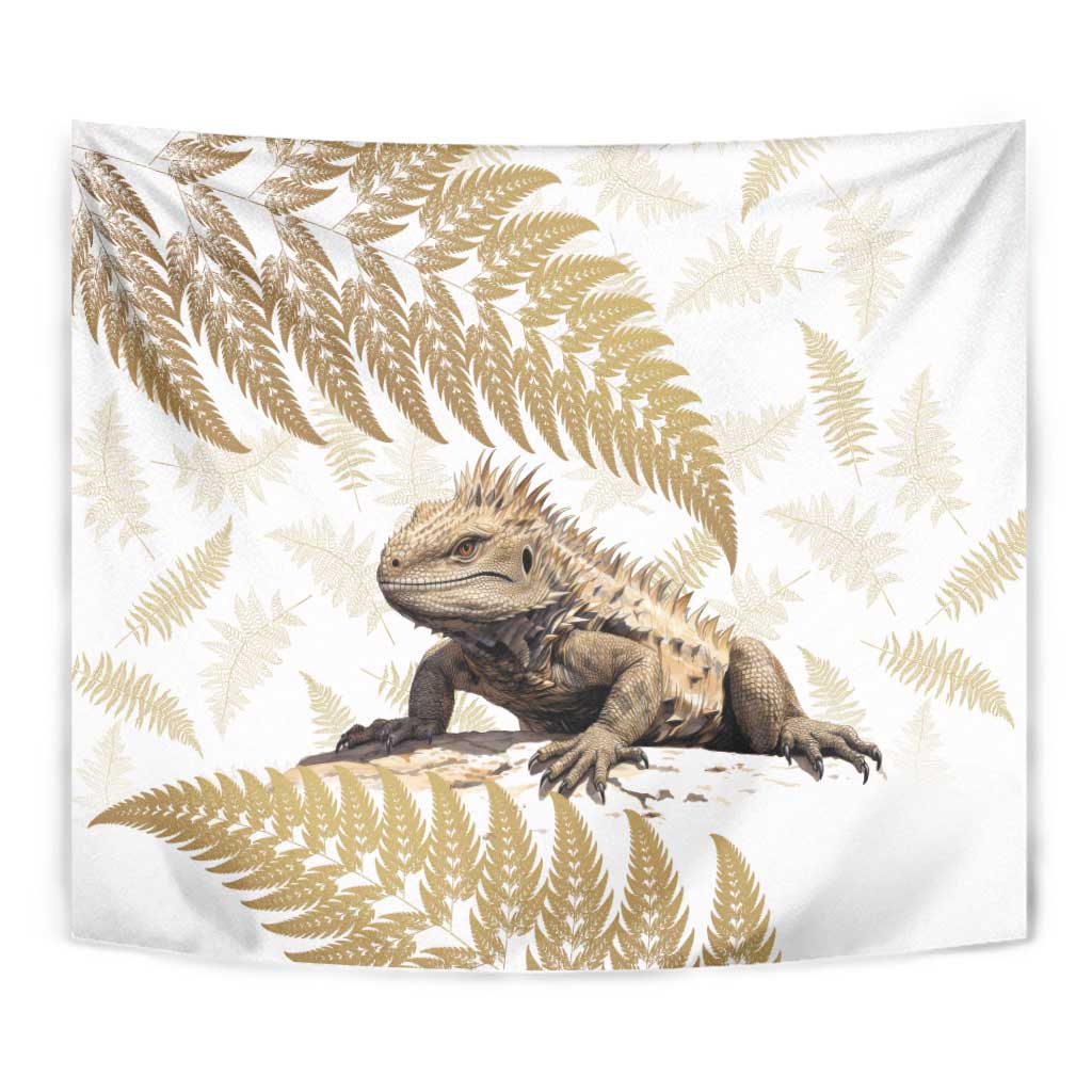 Gold New Zealand Tuatara Tapestry Aotearoa Sphenodon Punctatus Silver Fern - Vibe Hoodie Shop