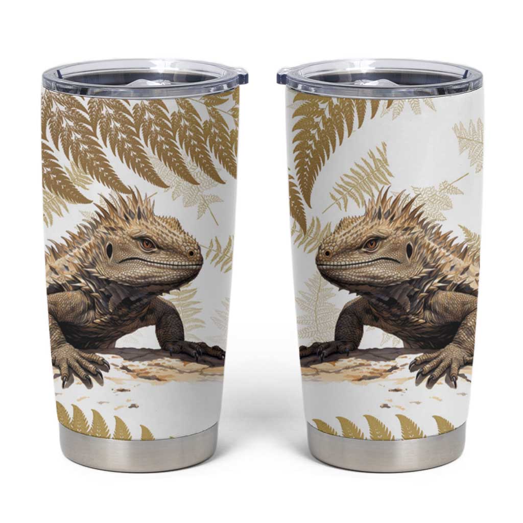 Gold New Zealand Tuatara Tumbler Cup Aotearoa Sphenodon Punctatus Silver Fern