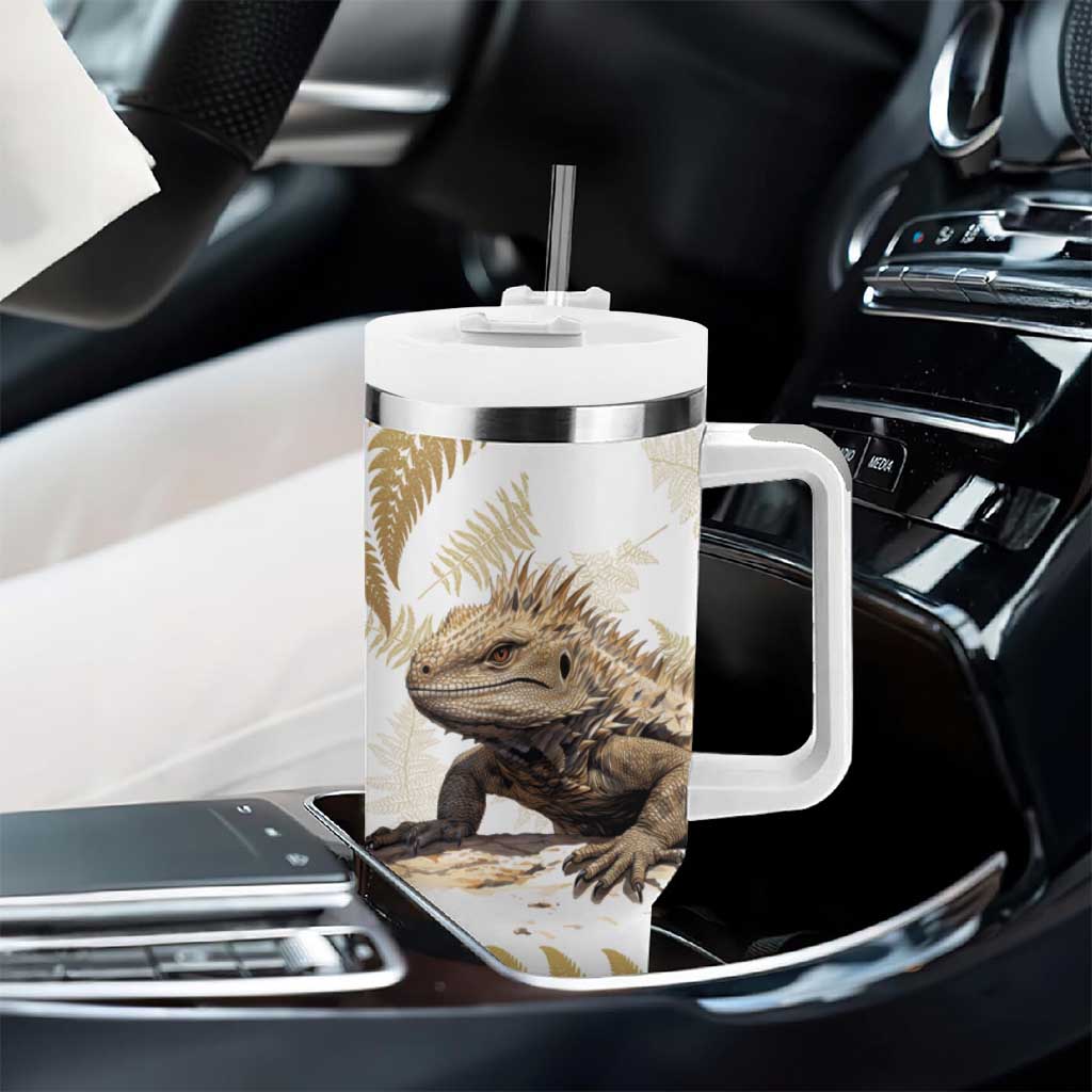 Gold New Zealand Tuatara Tumbler With Handle Aotearoa Sphenodon Punctatus Silver Fern