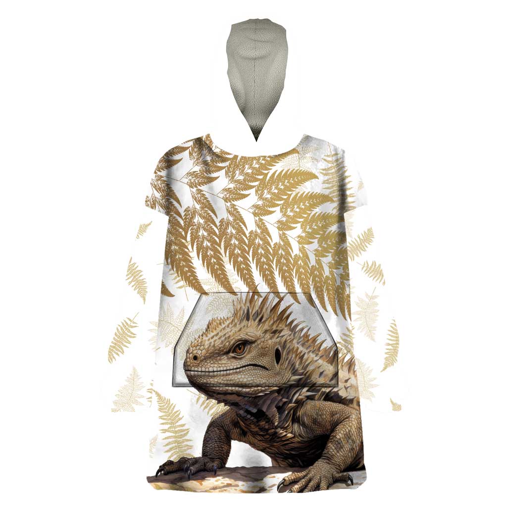 Gold New Zealand Tuatara Wearable Blanket Hoodie Aotearoa Sphenodon Punctatus Silver Fern - Vibe Hoodie Shop