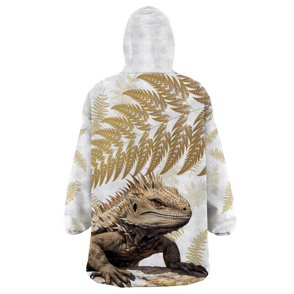 Gold New Zealand Tuatara Wearable Blanket Hoodie Aotearoa Sphenodon Punctatus Silver Fern - Vibe Hoodie Shop