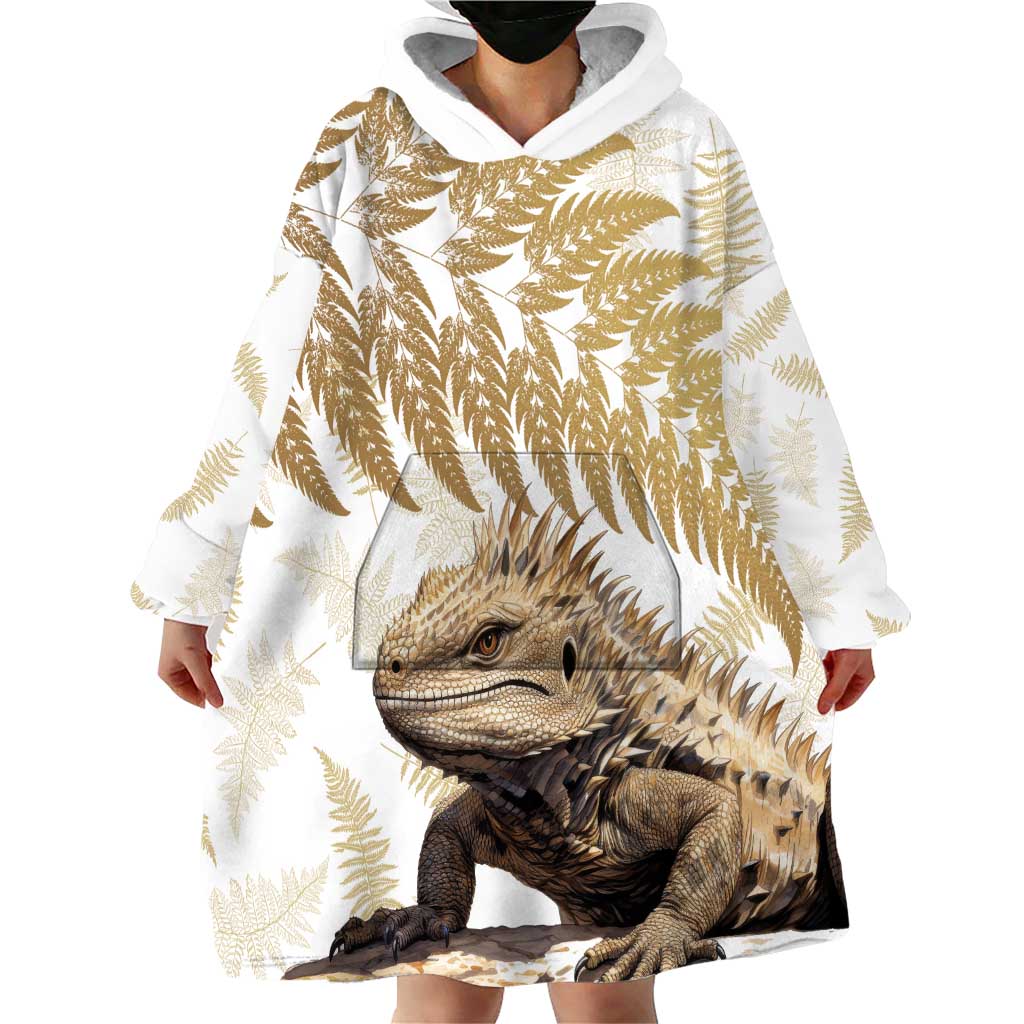 Gold New Zealand Tuatara Wearable Blanket Hoodie Aotearoa Sphenodon Punctatus Silver Fern - Vibe Hoodie Shop