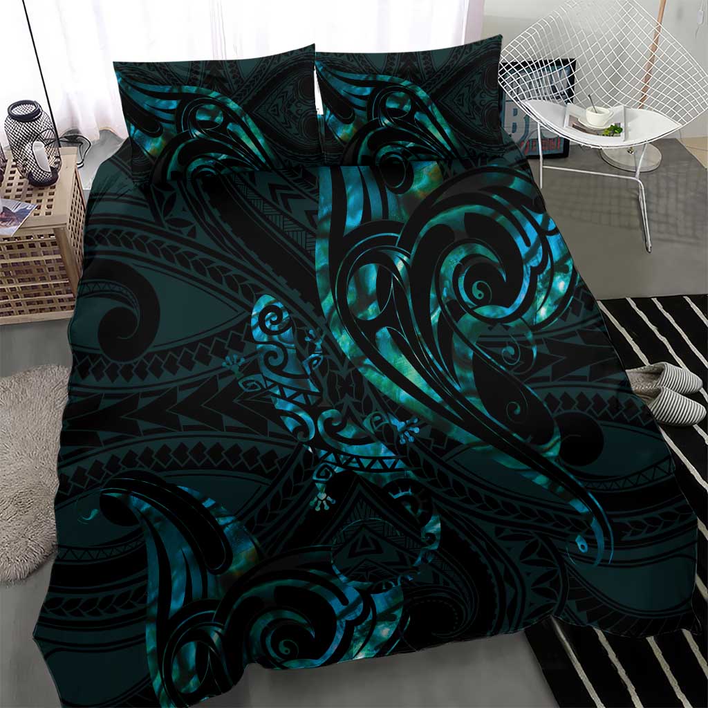 New Zealand Skink Bedding Set Aotearoa Maori Mix Paua Shell - Vibe Hoodie Shop