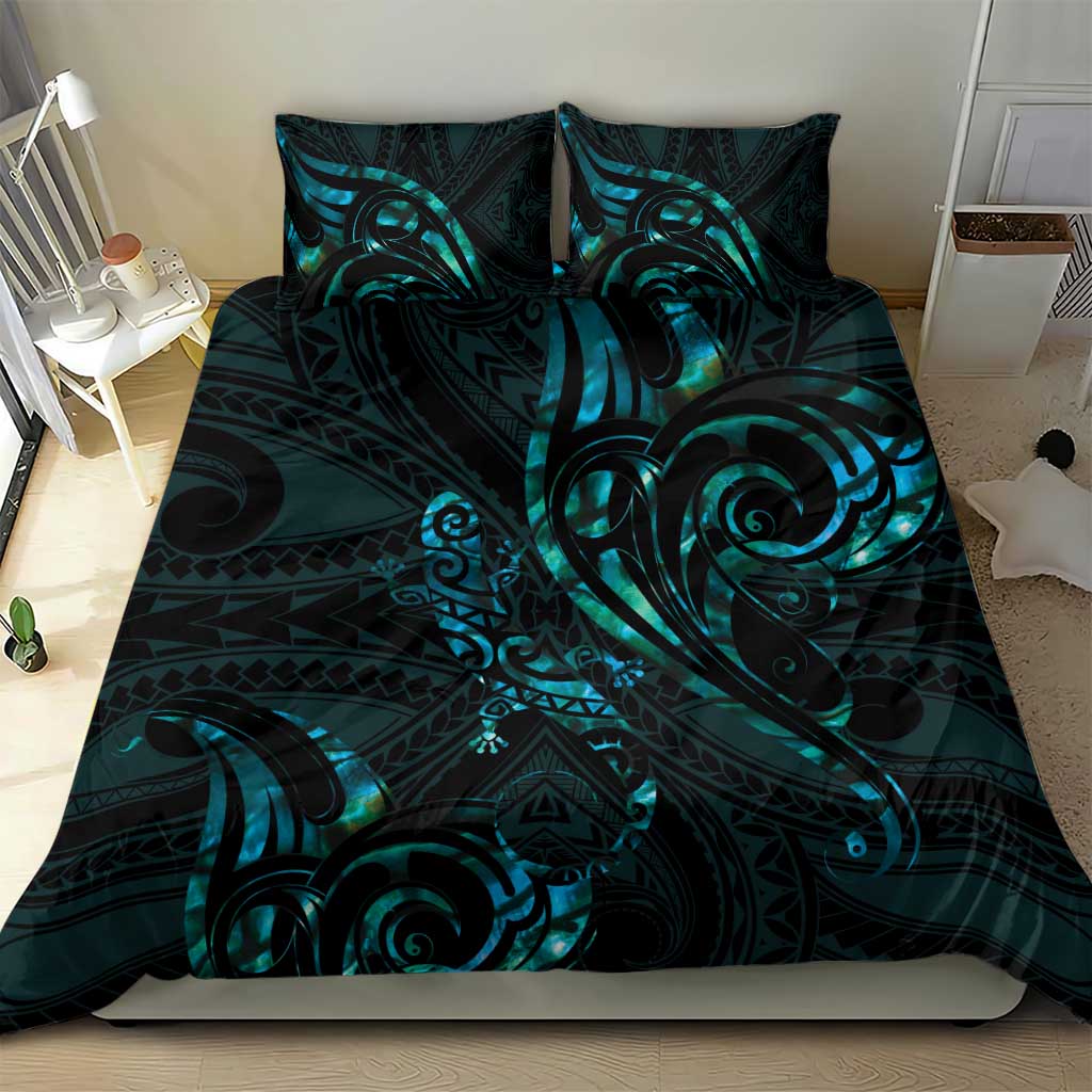 New Zealand Skink Bedding Set Aotearoa Maori Mix Paua Shell - Vibe Hoodie Shop