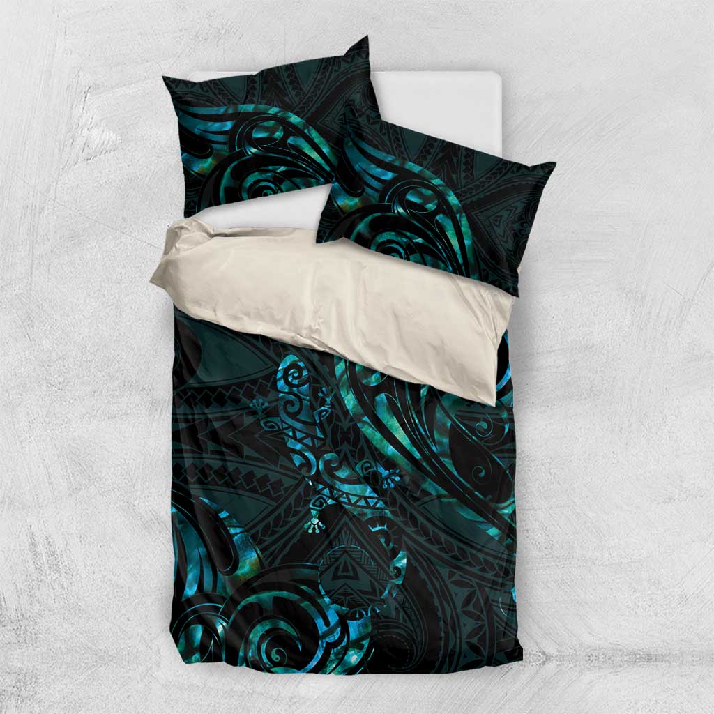 New Zealand Skink Bedding Set Aotearoa Maori Mix Paua Shell - Vibe Hoodie Shop