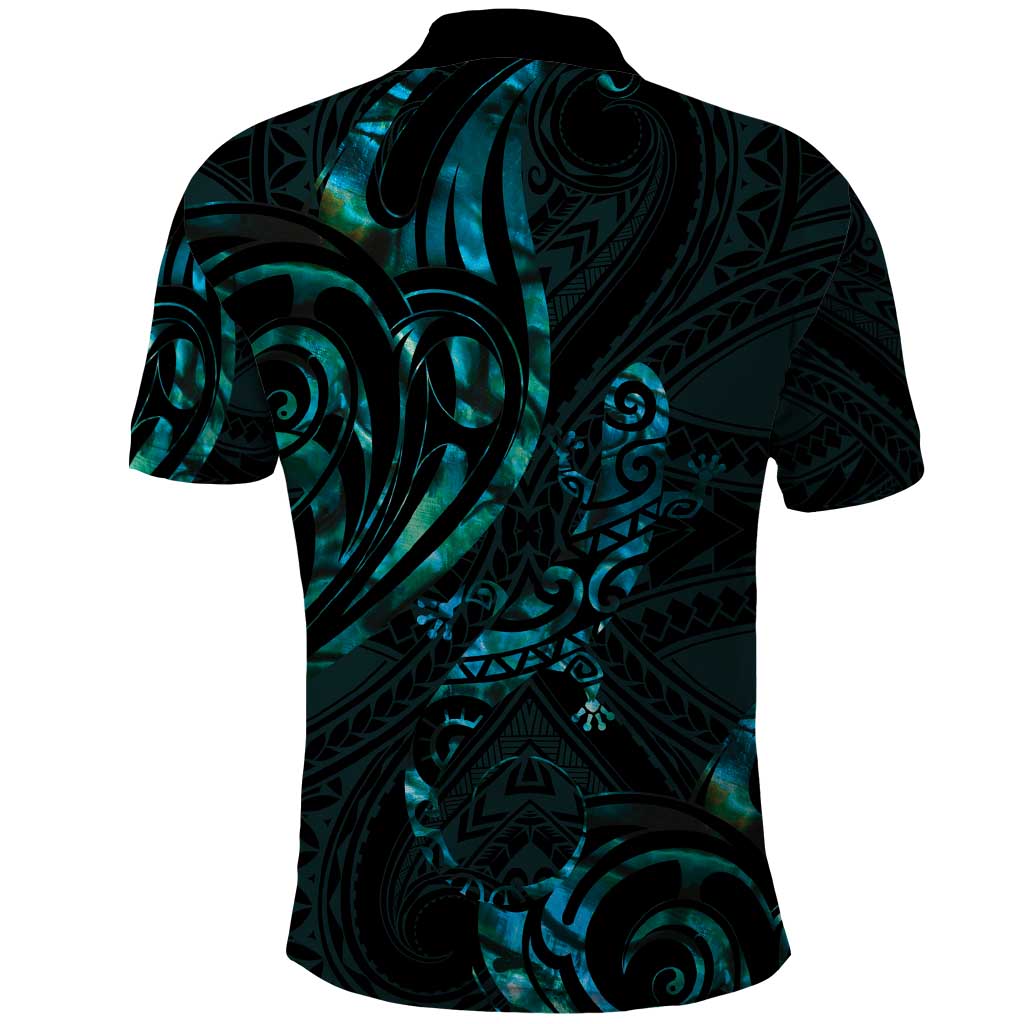 New Zealand Skink Polo Shirt Aotearoa Maori Mix Paua Shell - Vibe Hoodie Shop