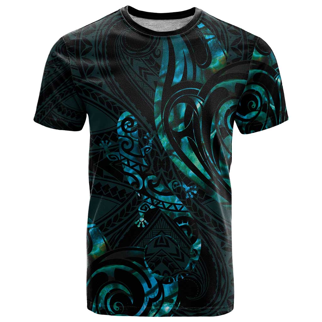 New Zealand Skink T Shirt Aotearoa Maori Mix Paua Shell - Vibe Hoodie Shop