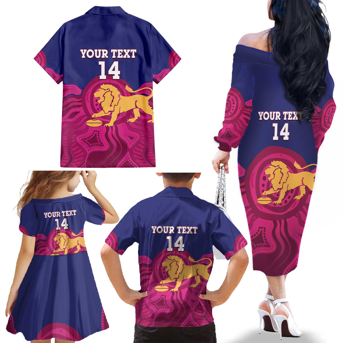 AFL Lions Football Custom Family Matching Off The Shoulder Long Sleeve Dress and Hawaiian Shirt Brisbane Premiers Back To Back Proud - Vibe Hoodie