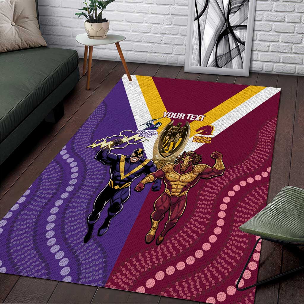 Storm And Broncos Rugby Custom Area Rug Melbourne Brisbane Final Together Mascots Style - Vibe Hoodie