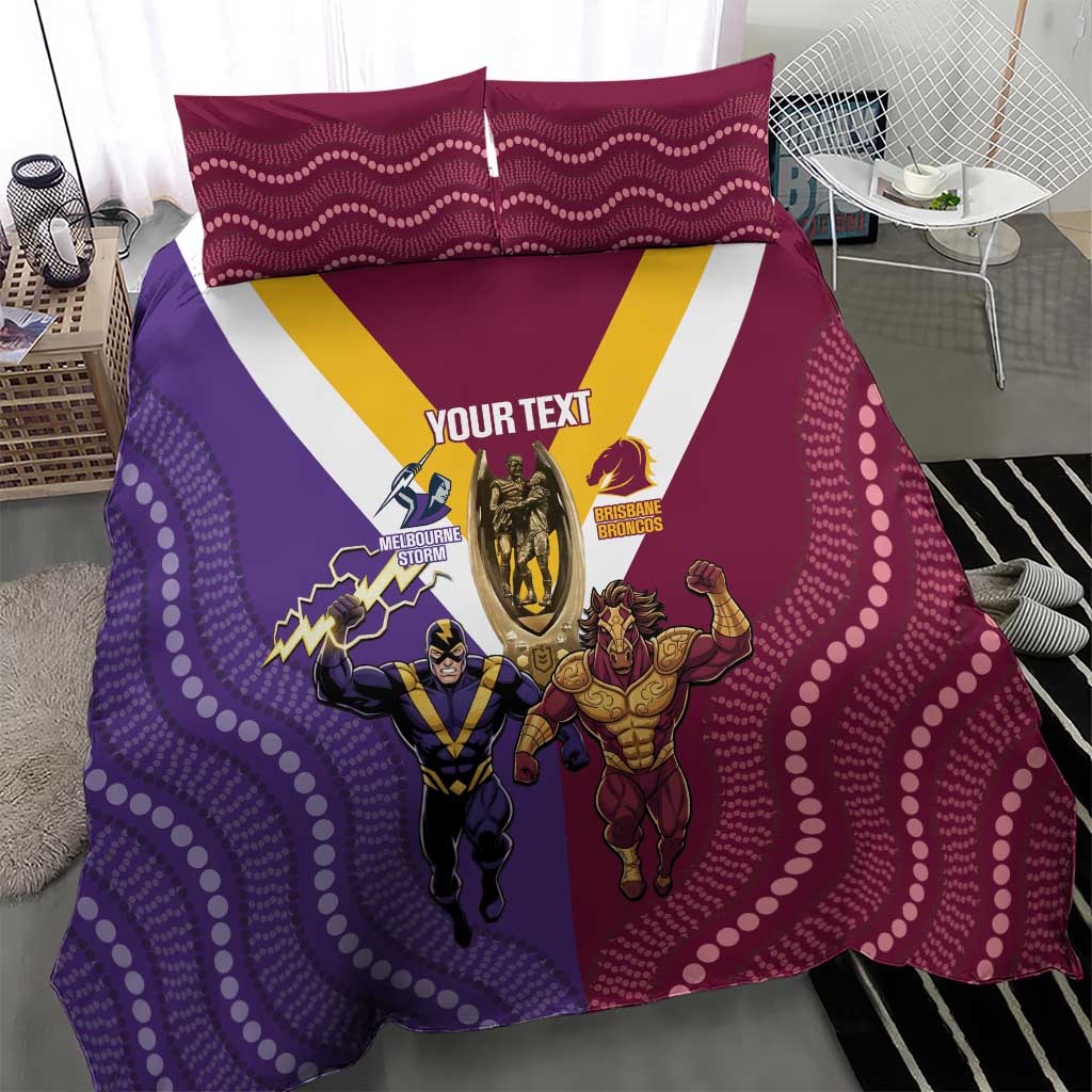 Storm And Broncos Rugby Custom Bedding Set Melbourne Brisbane Final Together Mascots Style - Vibe Hoodie