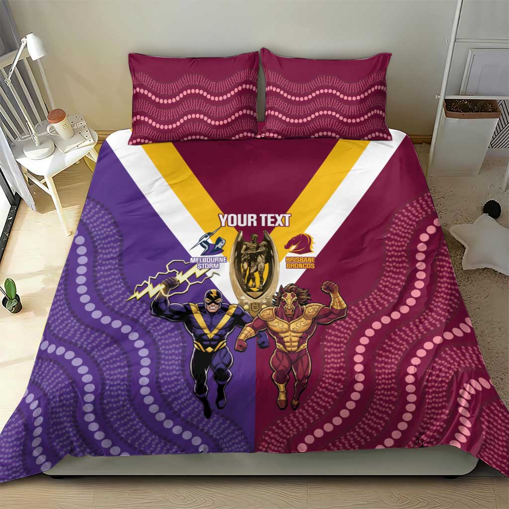 Storm And Broncos Rugby Custom Bedding Set Melbourne Brisbane Final Together Mascots Style - Vibe Hoodie