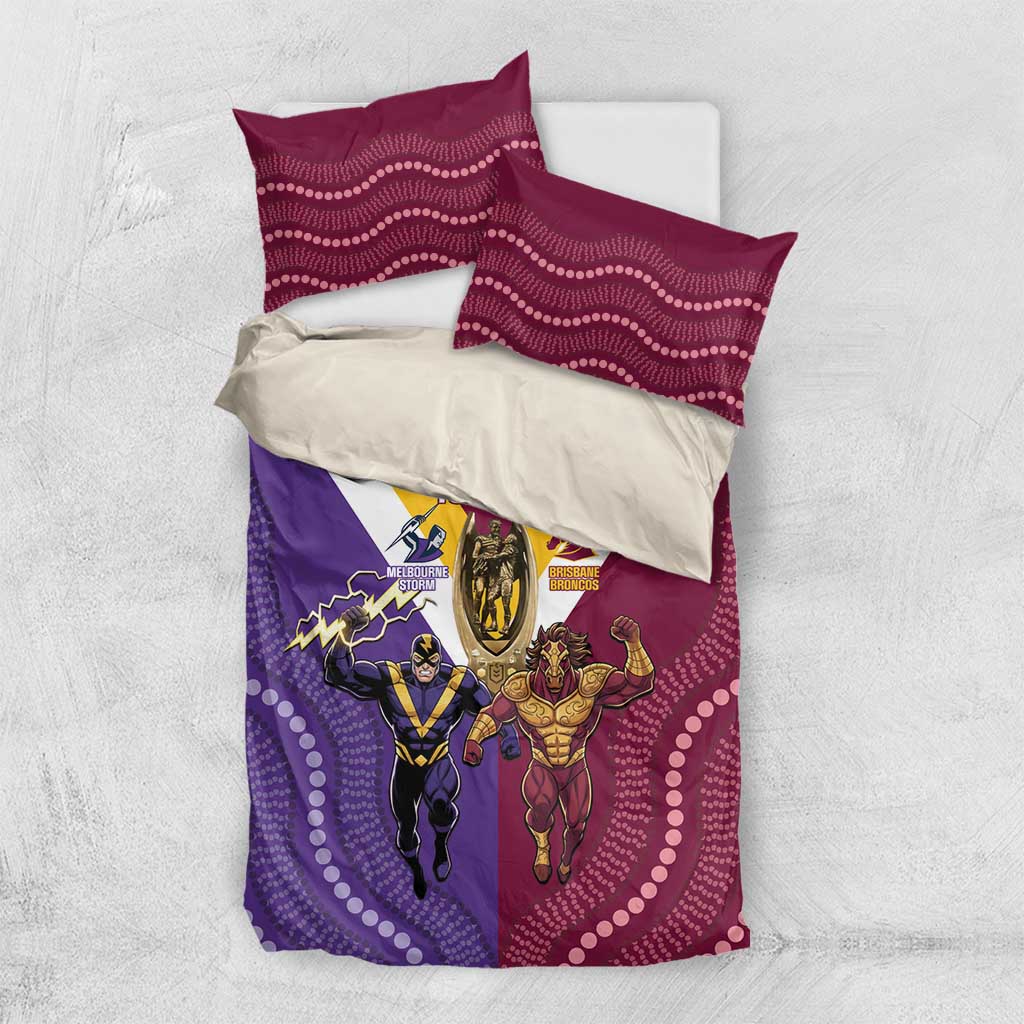 Storm And Broncos Rugby Custom Bedding Set Melbourne Brisbane Final Together Mascots Style - Vibe Hoodie