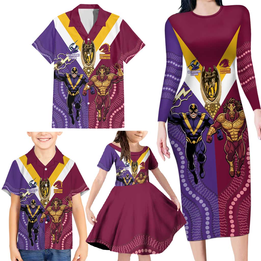 Storm And Broncos Rugby Custom Family Matching Long Sleeve Bodycon Dress and Hawaiian Shirt Melbourne Brisbane Final Together Mascots Style - Vibe Hoodie