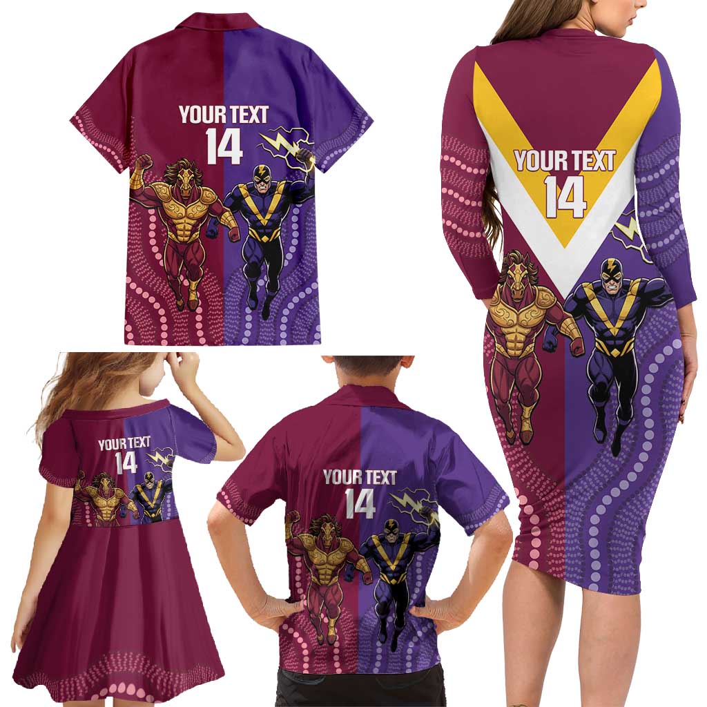 Storm And Broncos Rugby Custom Family Matching Long Sleeve Bodycon Dress and Hawaiian Shirt Melbourne Brisbane Final Together Mascots Style - Vibe Hoodie