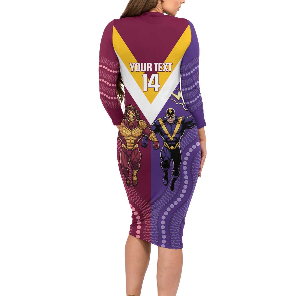 Storm And Broncos Rugby Custom Family Matching Long Sleeve Bodycon Dress and Hawaiian Shirt Melbourne Brisbane Final Together Mascots Style - Vibe Hoodie