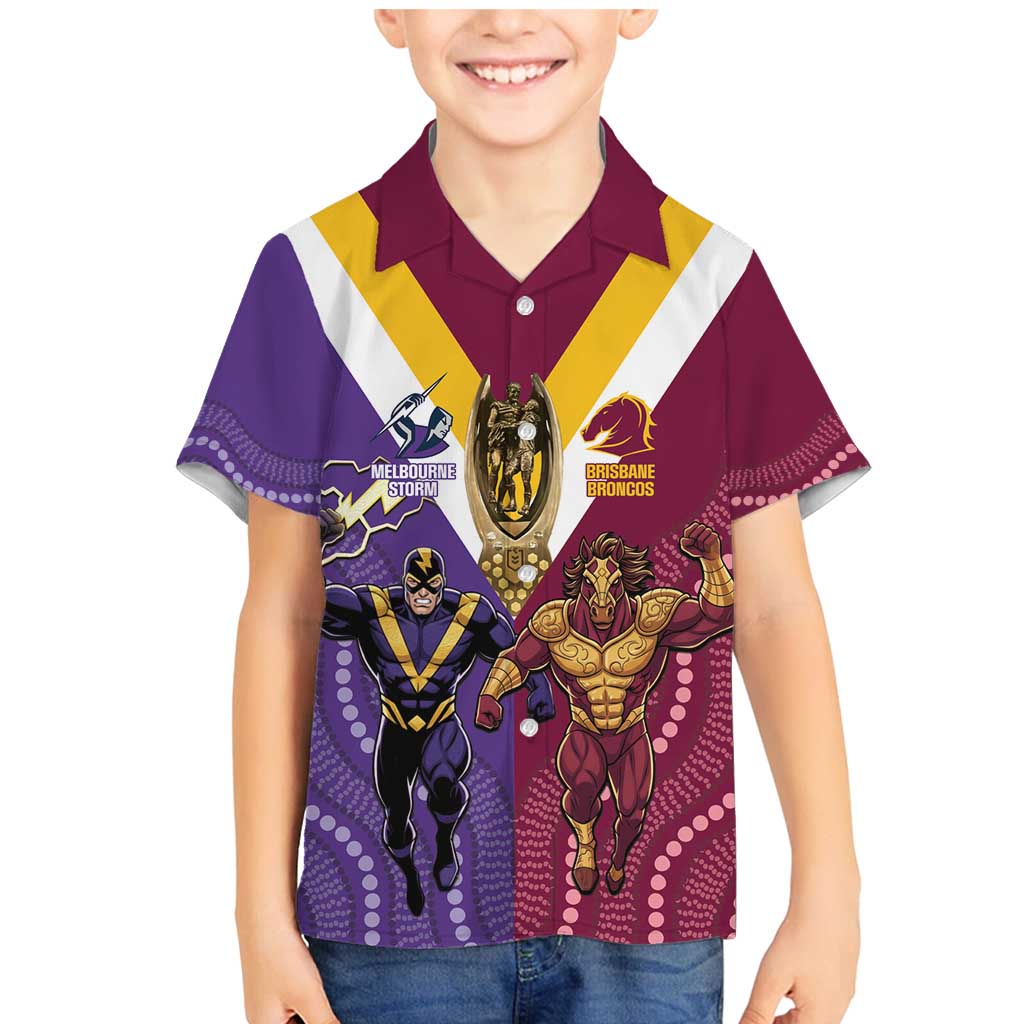 Storm And Broncos Rugby Custom Family Matching Mermaid Dress and Hawaiian Shirt Melbourne Brisbane Final Together Mascots Style - Vibe Hoodie