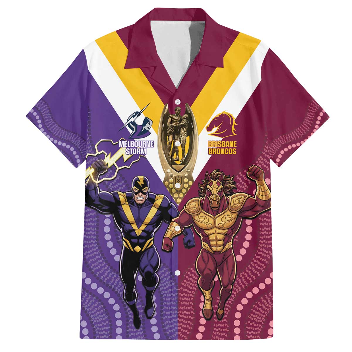 Storm And Broncos Rugby Custom Family Matching Off The Shoulder Long Sleeve Dress and Hawaiian Shirt Melbourne Brisbane Final Together Mascots Style - Vibe Hoodie