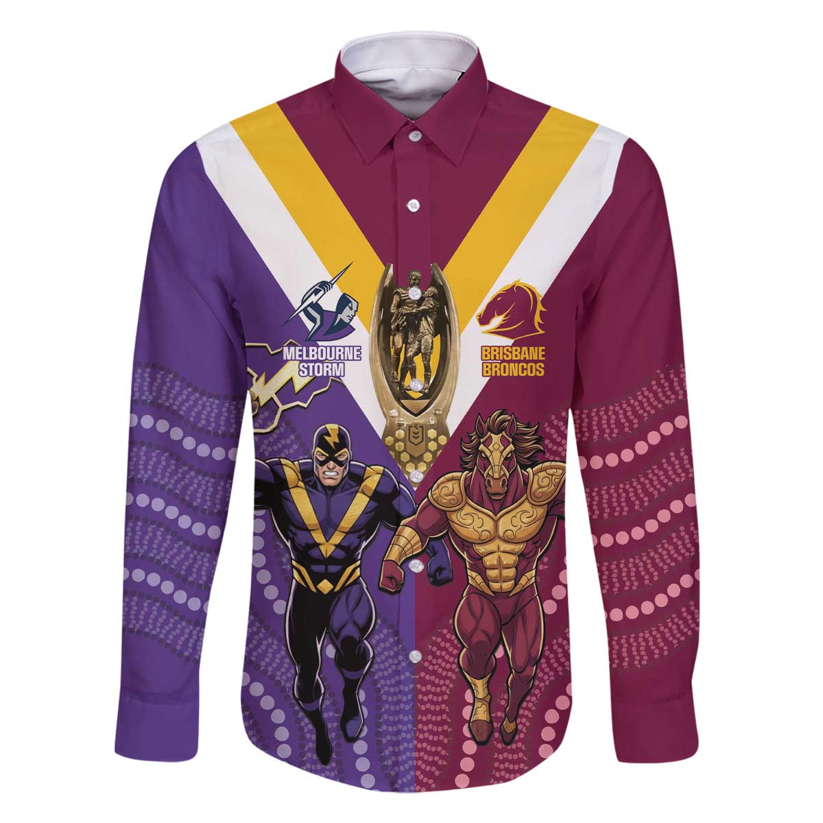 Storm And Broncos Rugby Custom Family Matching Off The Shoulder Long Sleeve Dress and Hawaiian Shirt Melbourne Brisbane Final Together Mascots Style - Vibe Hoodie