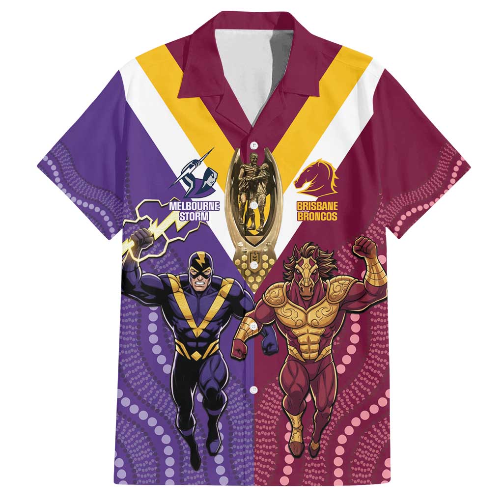 Storm And Broncos Rugby Custom Family Matching Off Shoulder Maxi Dress and Hawaiian Shirt Melbourne Brisbane Final Together Mascots Style - Vibe Hoodie