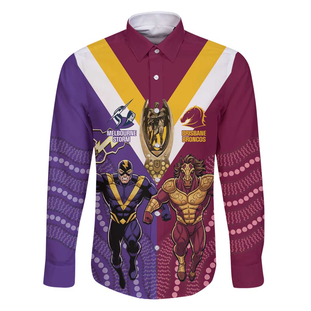 Storm And Broncos Rugby Custom Family Matching Puletasi and Hawaiian Shirt Melbourne Brisbane Final Together Mascots Style - Vibe Hoodie