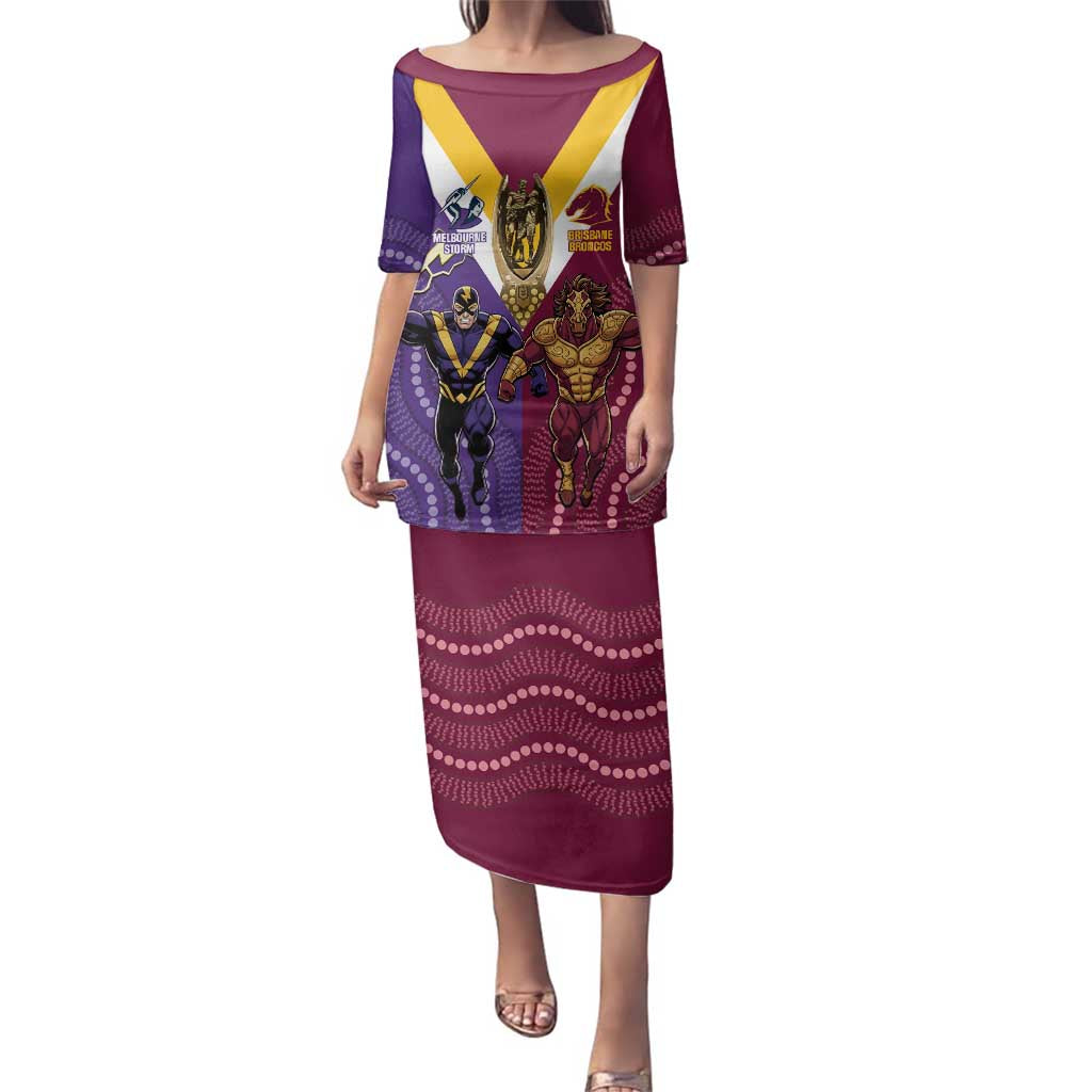 Storm And Broncos Rugby Custom Family Matching Puletasi and Hawaiian Shirt Melbourne Brisbane Final Together Mascots Style - Vibe Hoodie