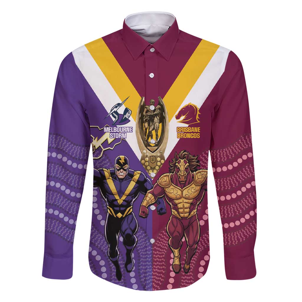 Storm And Broncos Rugby Custom Family Matching Short Sleeve Bodycon Dress and Hawaiian Shirt Melbourne Brisbane Final Together Mascots Style - Vibe Hoodie