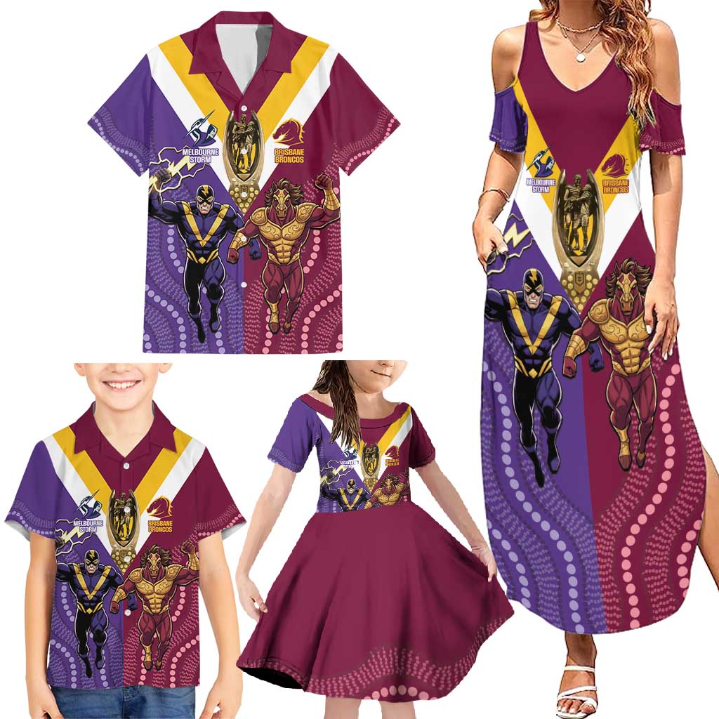 Storm And Broncos Rugby Custom Family Matching Summer Maxi Dress and Hawaiian Shirt Melbourne Brisbane Final Together Mascots Style - Vibe Hoodie