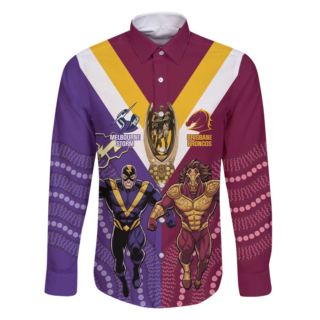 Storm And Broncos Rugby Custom Family Matching Summer Maxi Dress and Hawaiian Shirt Melbourne Brisbane Final Together Mascots Style - Vibe Hoodie