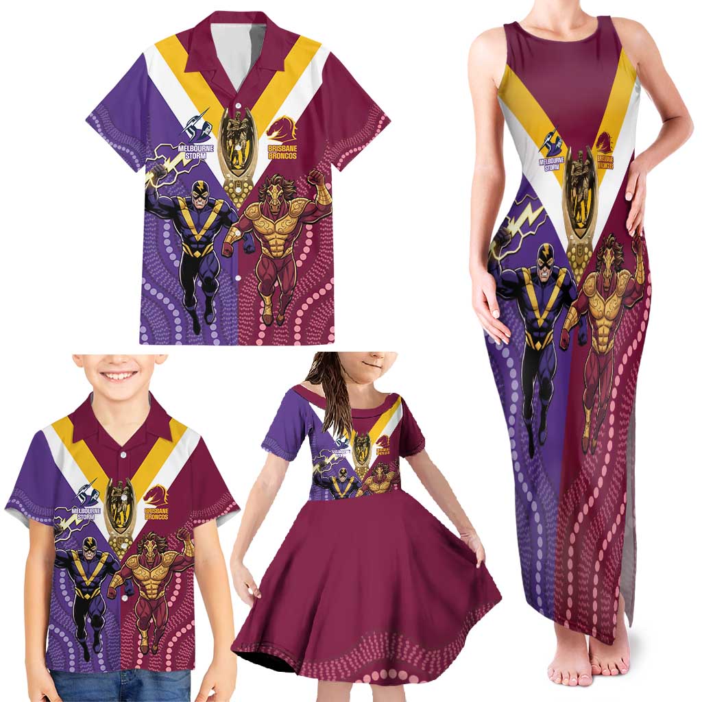 Storm And Broncos Rugby Custom Family Matching Tank Maxi Dress and Hawaiian Shirt Melbourne Brisbane Final Together Mascots Style - Vibe Hoodie