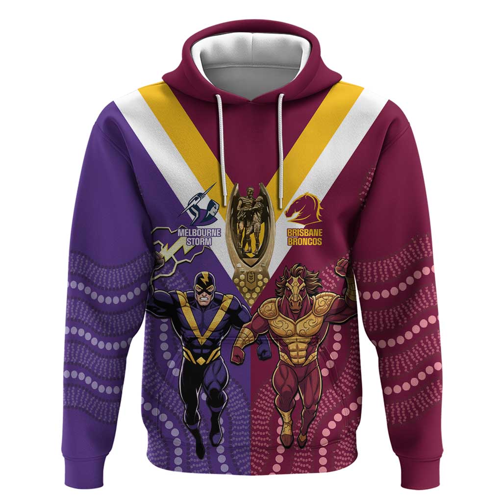 Storm And Broncos Rugby Custom Hoodie Melbourne Brisbane Final Together Mascots Style - Vibe Hoodie