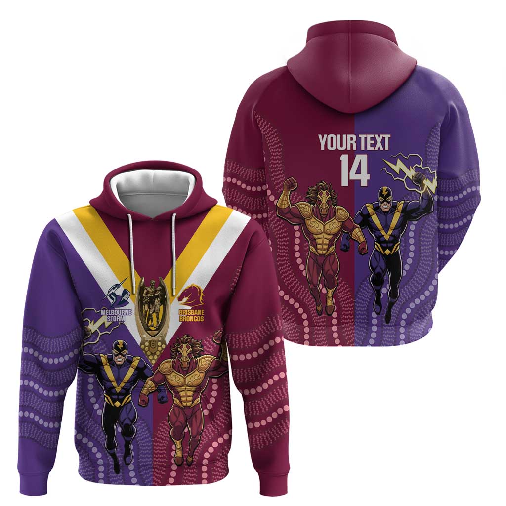Storm And Broncos Rugby Custom Hoodie Melbourne Brisbane Final Together Mascots Style - Vibe Hoodie