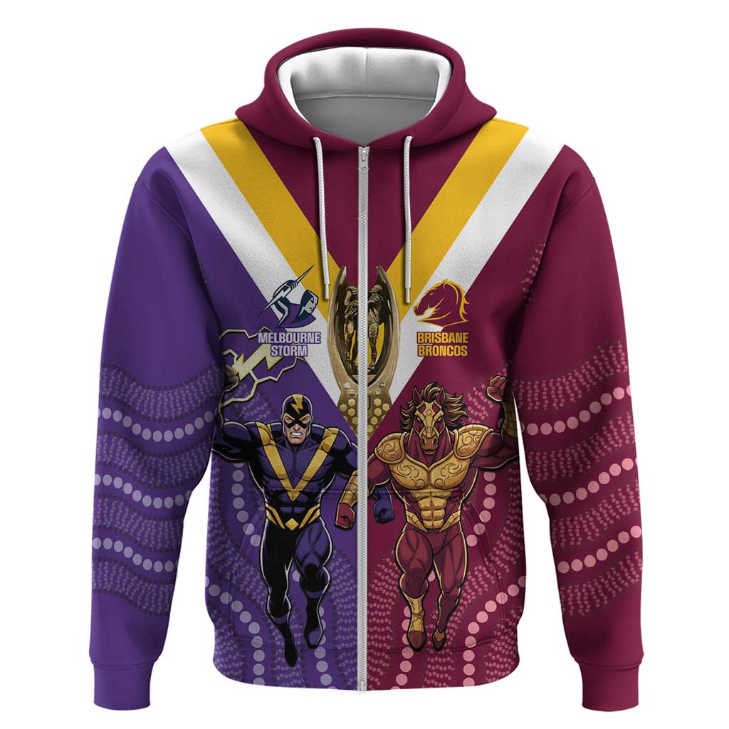 Storm And Broncos Rugby Custom Hoodie Melbourne Brisbane Final Together Mascots Style - Vibe Hoodie