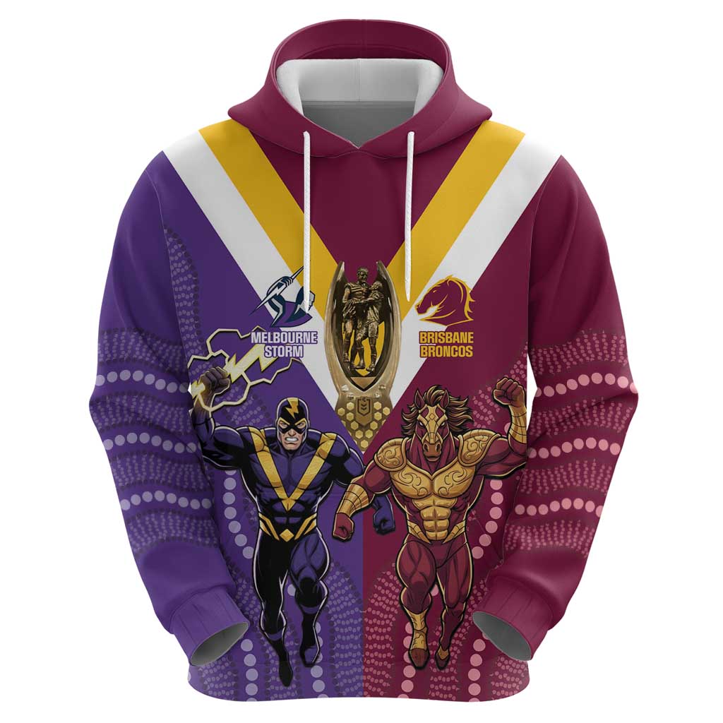 Storm And Broncos Rugby Custom Hoodie Melbourne Brisbane Final Together Mascots Style - Vibe Hoodie
