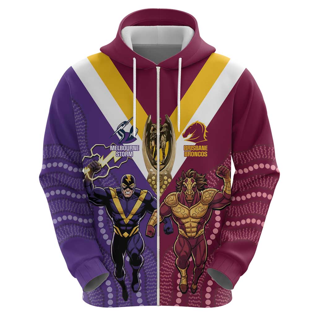 Storm And Broncos Rugby Custom Hoodie Melbourne Brisbane Final Together Mascots Style - Vibe Hoodie