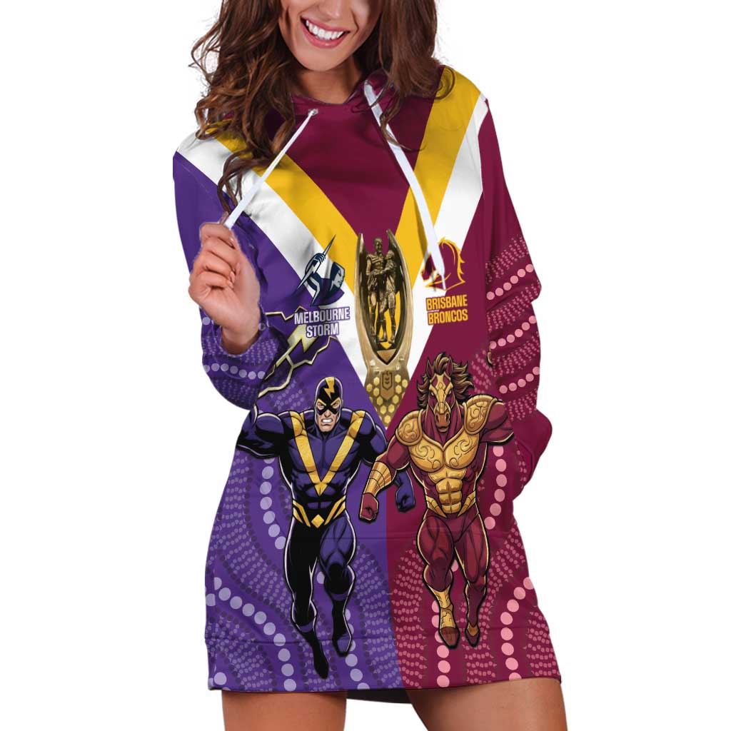 Storm And Broncos Rugby Custom Hoodie Dress Melbourne Brisbane Final Together Mascots Style - Vibe Hoodie
