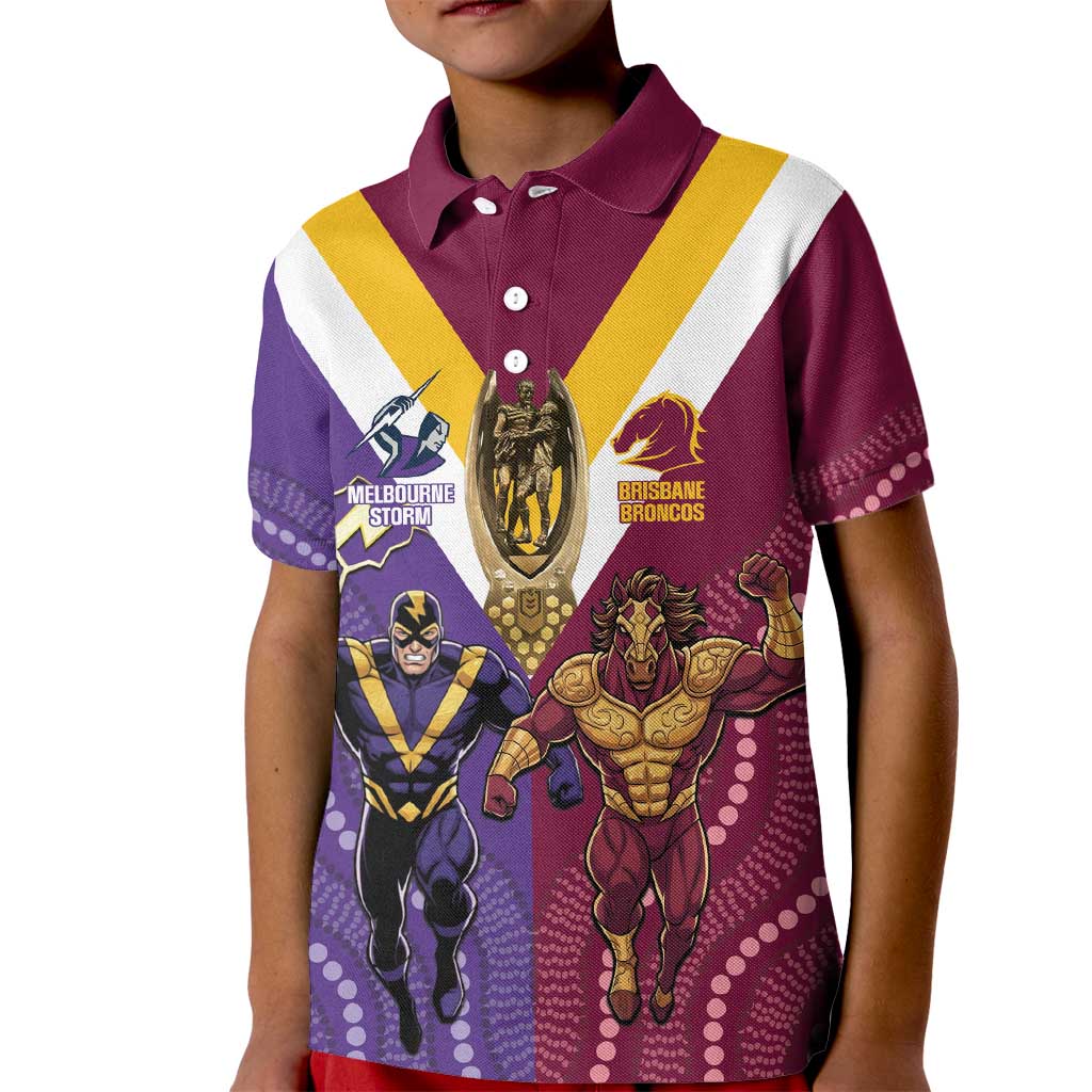 Storm And Broncos Rugby Custom Kid Polo Shirt Melbourne Brisbane Final Together Mascots Style - Vibe Hoodie