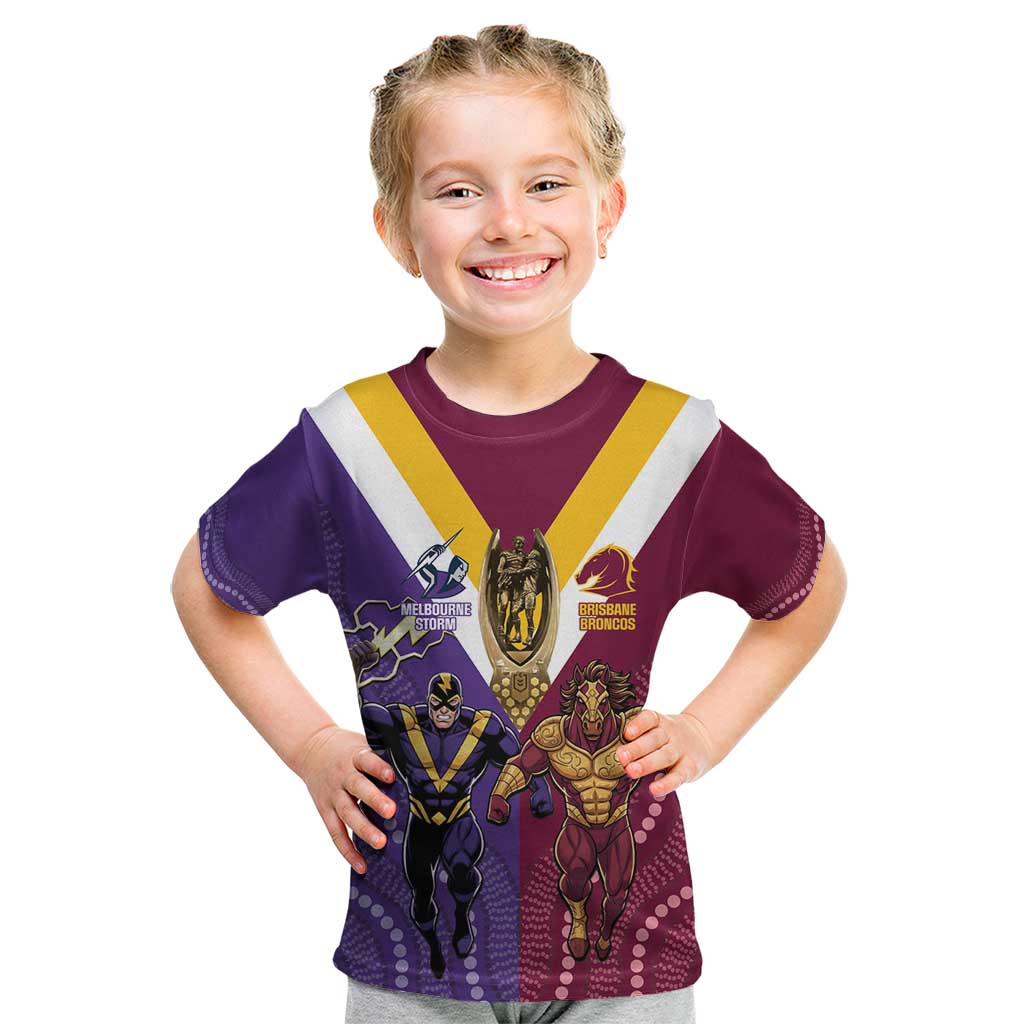 Storm And Broncos Rugby Custom Kid T Shirt Melbourne Brisbane Final Together Mascots Style - Vibe Hoodie