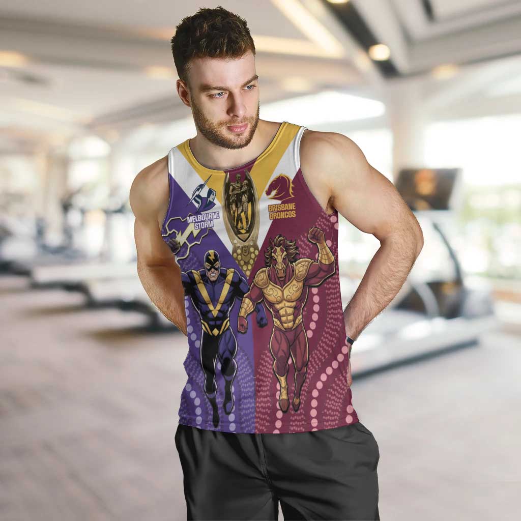 Storm And Broncos Rugby Custom Men Tank Top Melbourne Brisbane Final Together Mascots Style - Vibe Hoodie