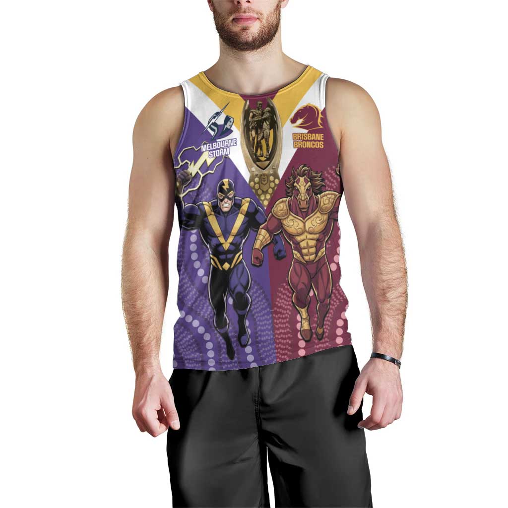 Storm And Broncos Rugby Custom Men Tank Top Melbourne Brisbane Final Together Mascots Style - Vibe Hoodie