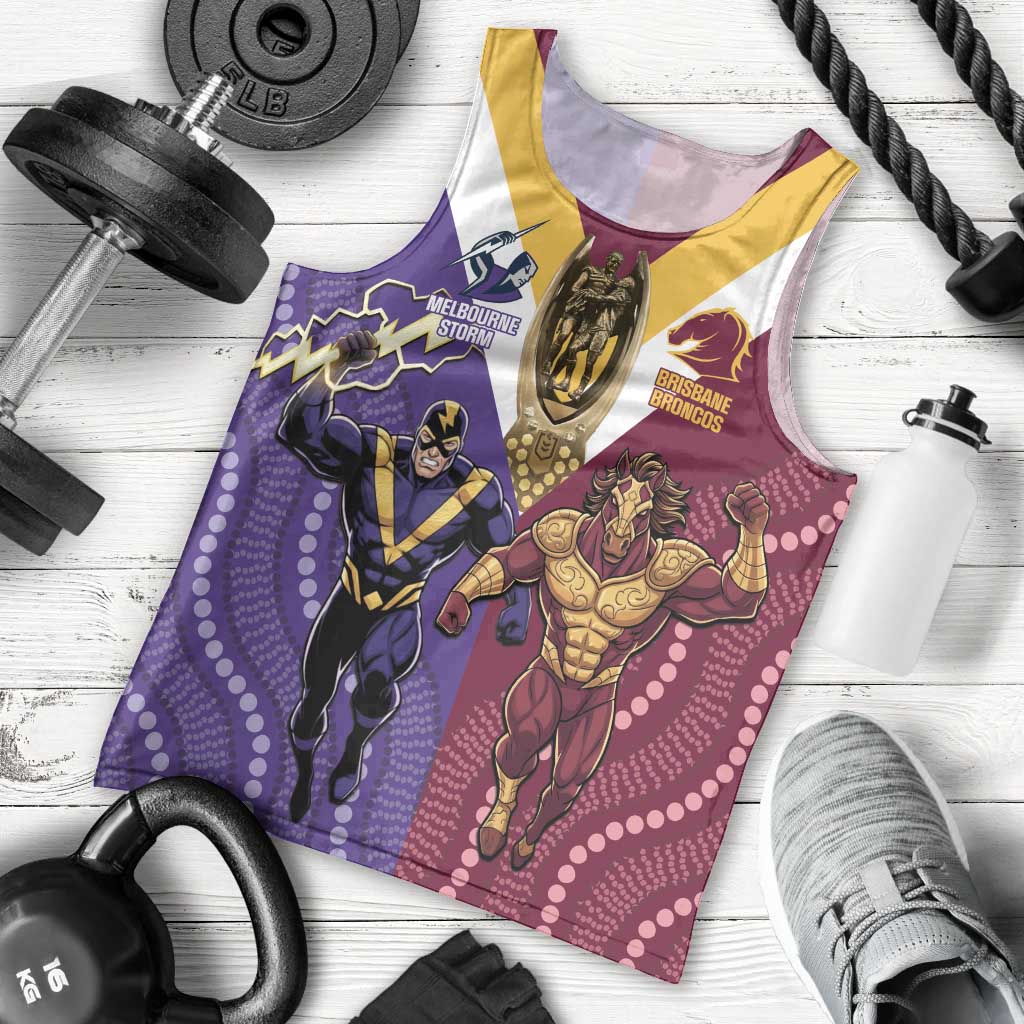 Storm And Broncos Rugby Custom Men Tank Top Melbourne Brisbane Final Together Mascots Style - Vibe Hoodie