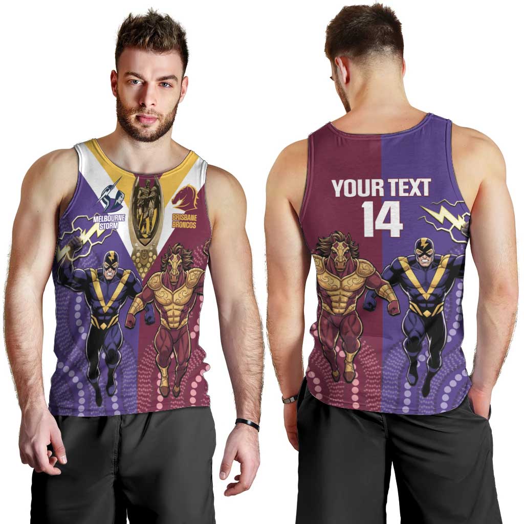 Storm And Broncos Rugby Custom Men Tank Top Melbourne Brisbane Final Together Mascots Style - Vibe Hoodie