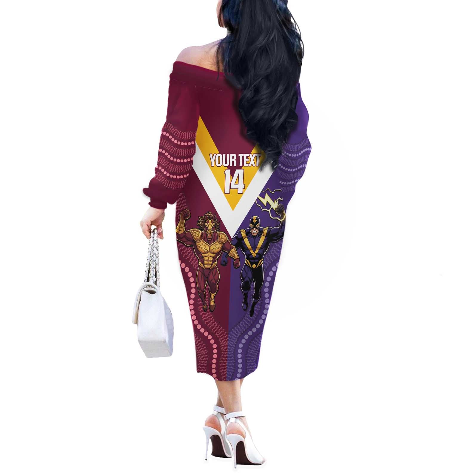 Storm And Broncos Rugby Custom Off The Shoulder Long Sleeve Dress Melbourne Brisbane Final Together Mascots Style - Vibe Hoodie