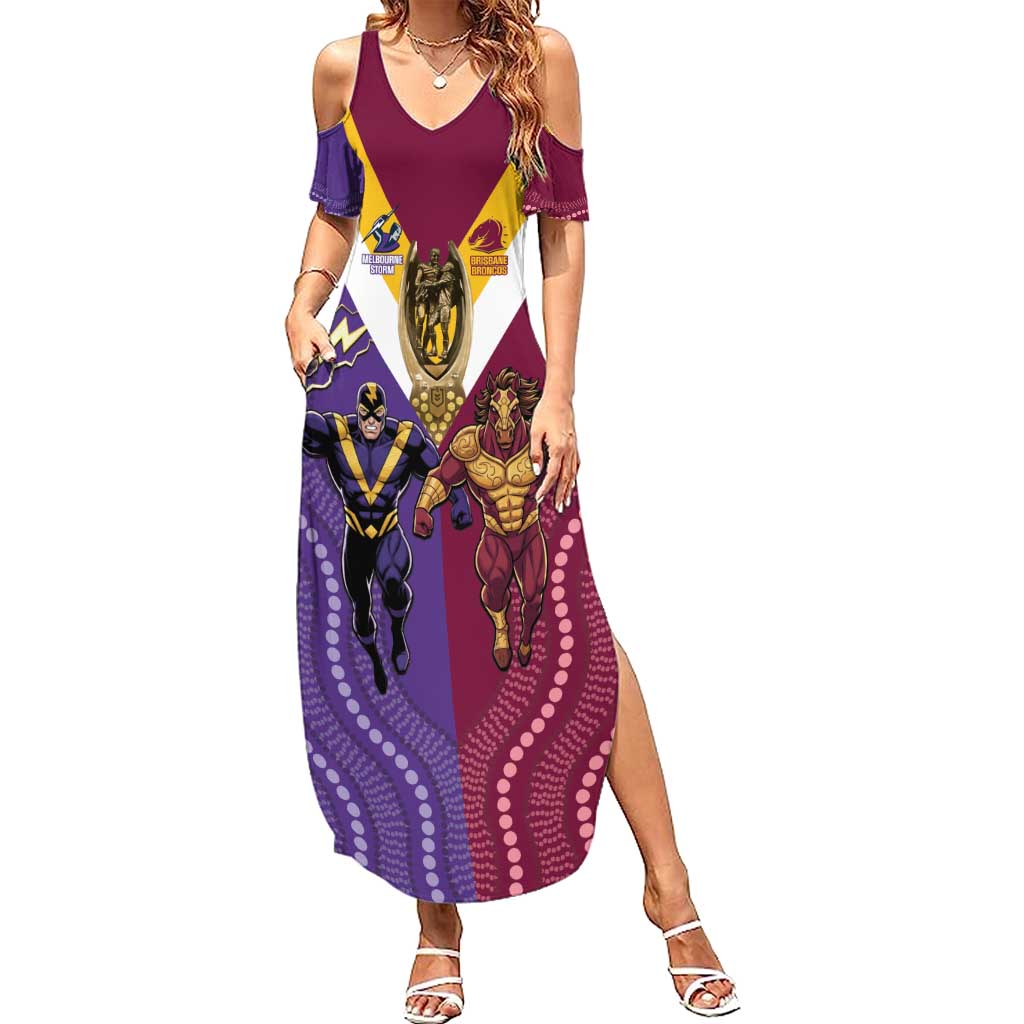 Storm And Broncos Rugby Custom Summer Maxi Dress Melbourne Brisbane Final Together Mascots Style - Vibe Hoodie