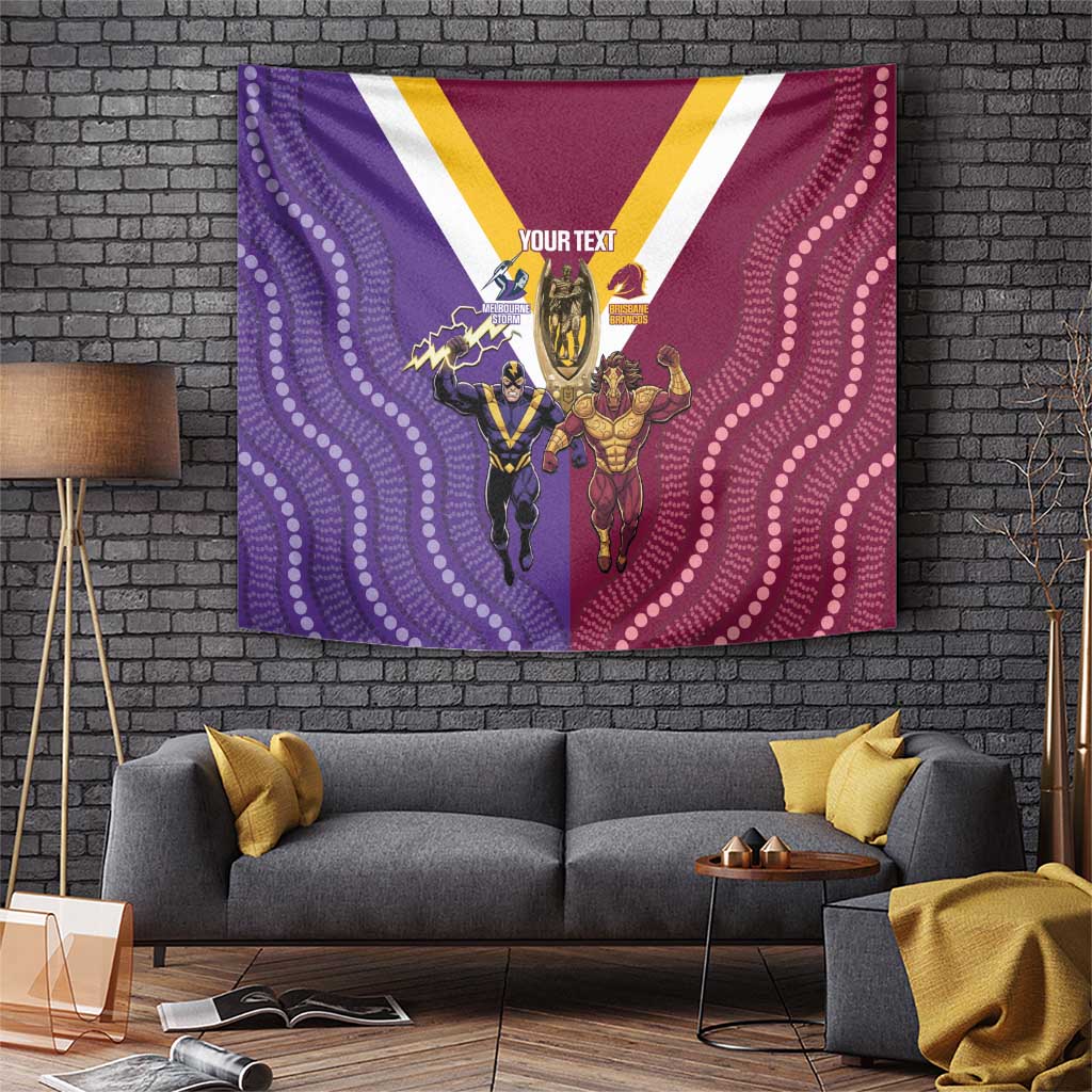 Storm And Broncos Rugby Custom Tapestry Melbourne Brisbane Final Together Mascots Style - Vibe Hoodie
