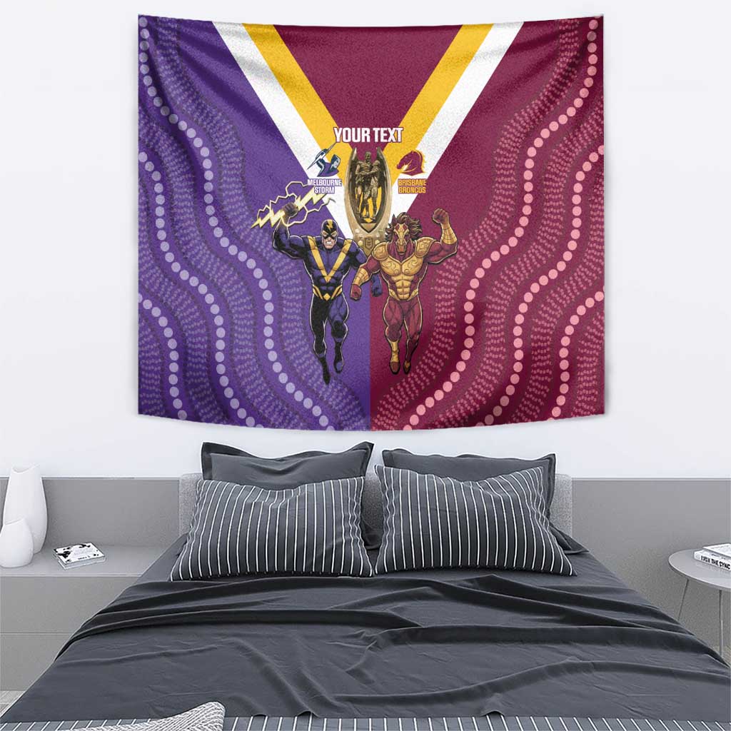 Storm And Broncos Rugby Custom Tapestry Melbourne Brisbane Final Together Mascots Style - Vibe Hoodie