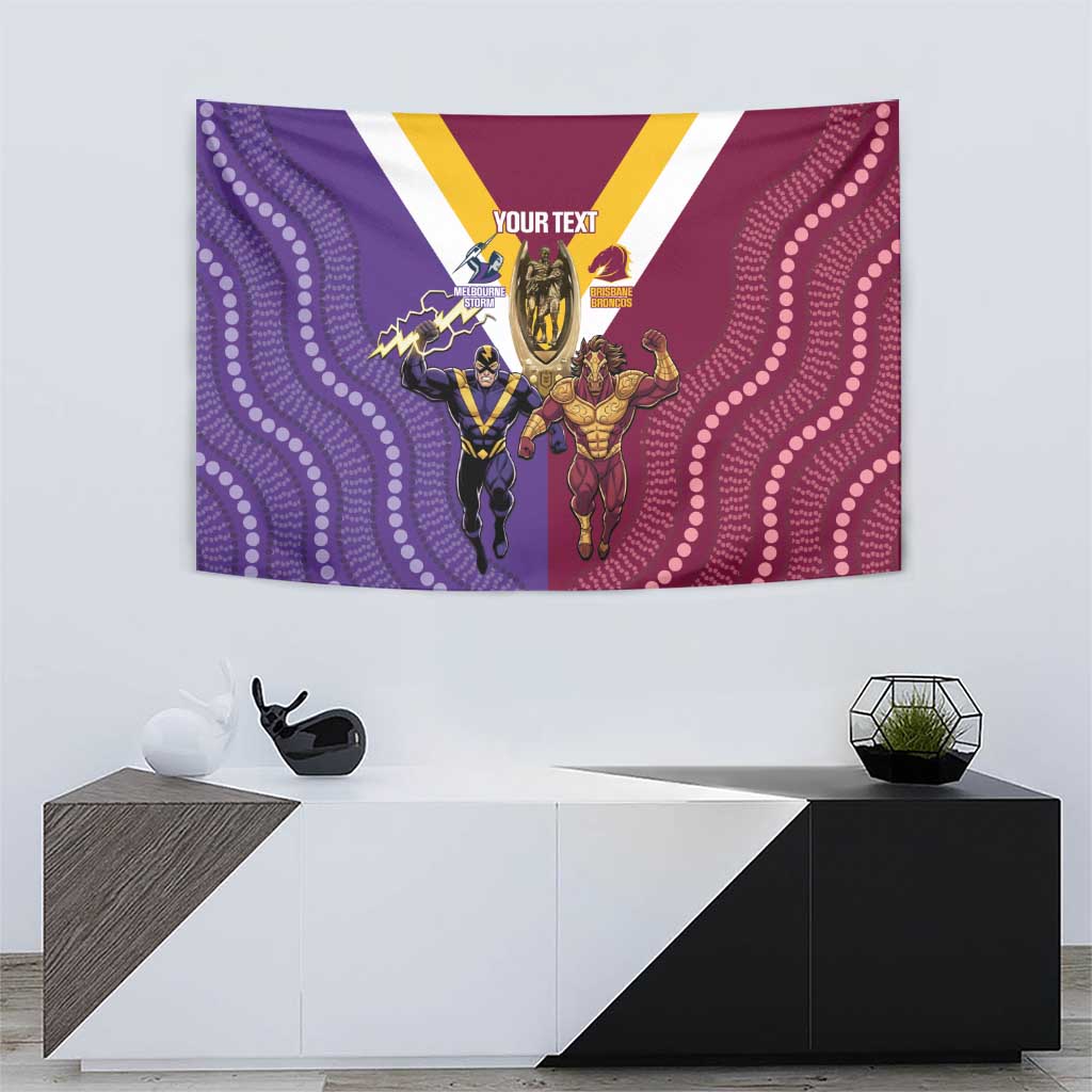 Storm And Broncos Rugby Custom Tapestry Melbourne Brisbane Final Together Mascots Style - Vibe Hoodie