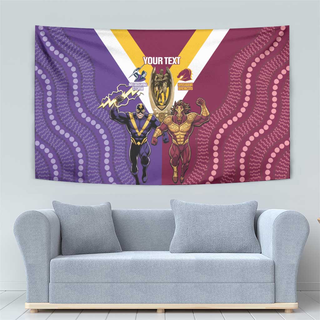 Storm And Broncos Rugby Custom Tapestry Melbourne Brisbane Final Together Mascots Style - Vibe Hoodie