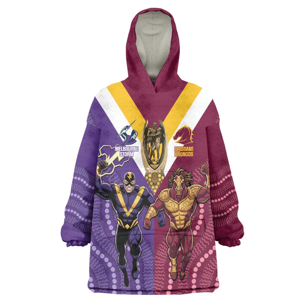 Storm And Broncos Rugby Custom Wearable Blanket Hoodie Melbourne Brisbane Final Together Mascots Style - Vibe Hoodie