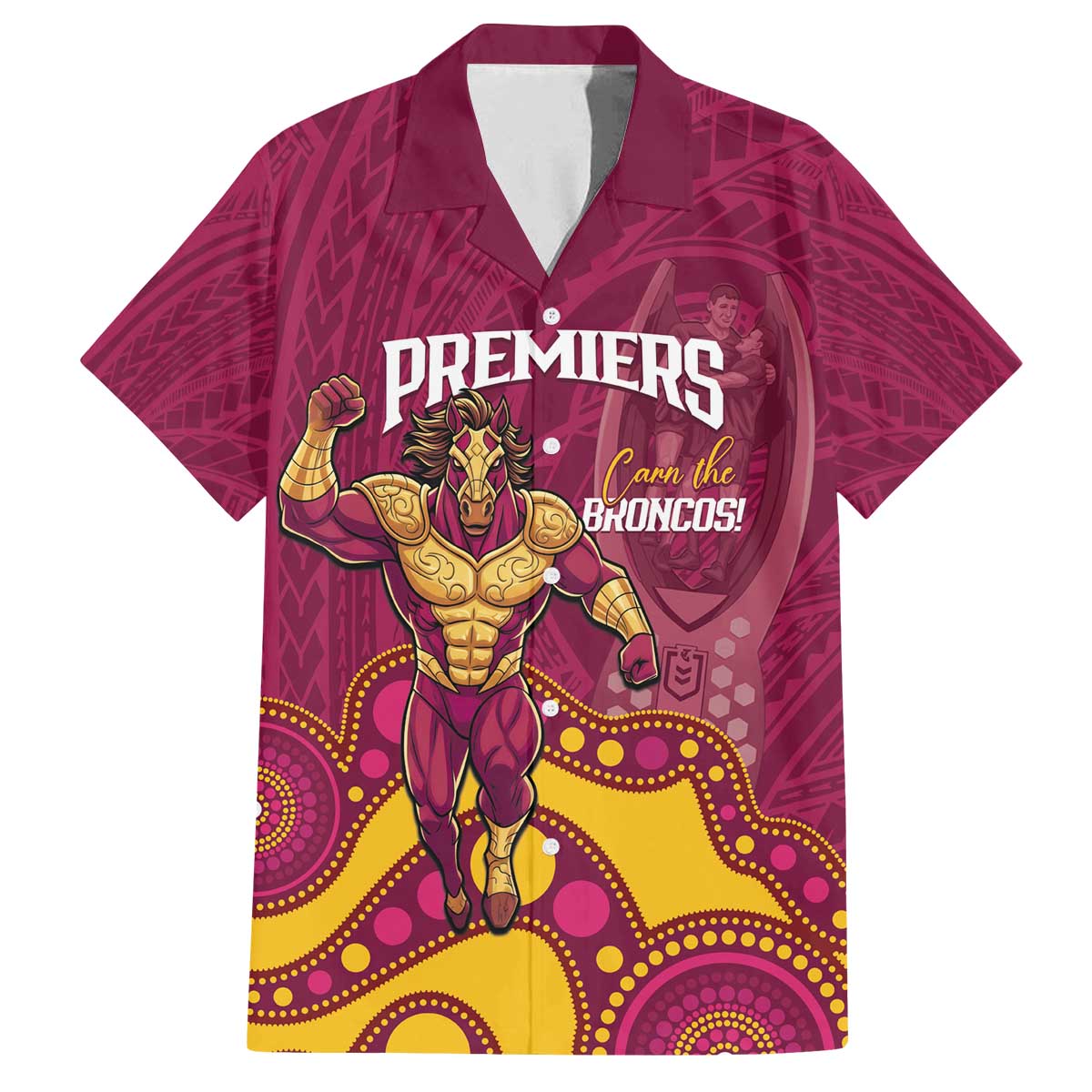 NRL Broncos Rugby Custom Family Matching Off The Shoulder Long Sleeve Dress and Hawaiian Shirt Premiers Trophy Carn The Bronx - Vibe Hoodie