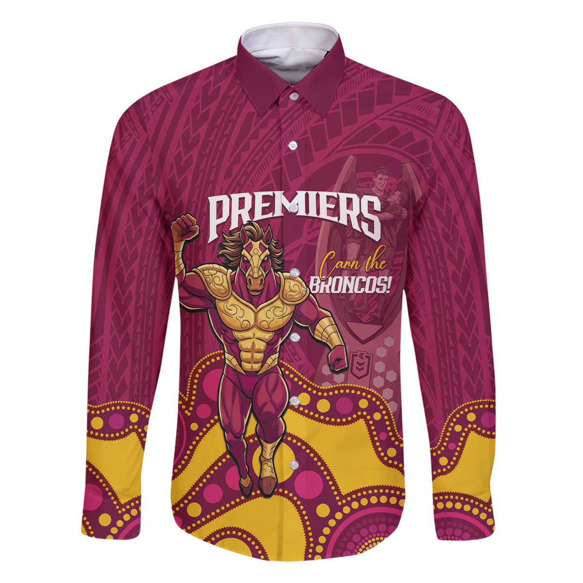 NRL Broncos Rugby Custom Family Matching Off The Shoulder Long Sleeve Dress and Hawaiian Shirt Premiers Trophy Carn The Bronx - Vibe Hoodie